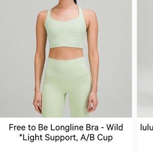 Lululemon, Free to be Longline Bra, Size 6, Creamy Mint